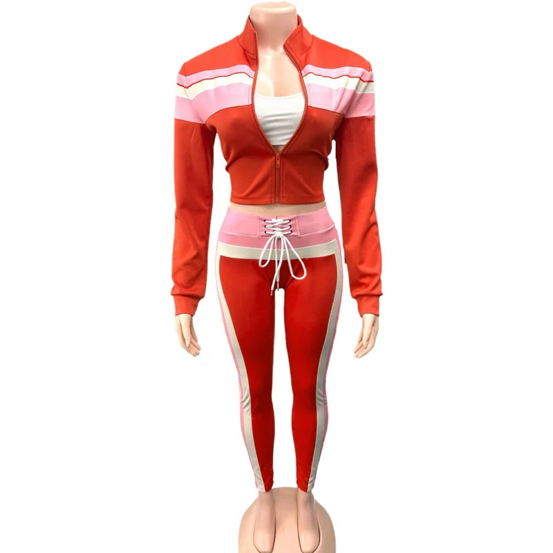 UNIKCOSA’s Color Block Tracksuit — Zipper Jacket + Pants 2-Piece Sporty Set