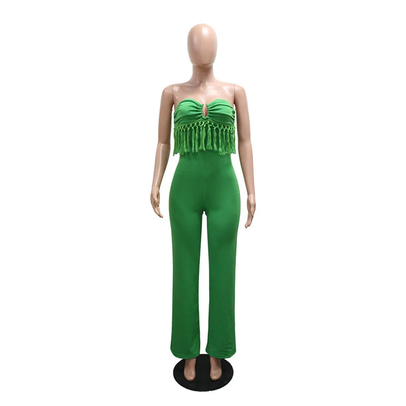 UNIKCOSA’s 2025 Summer Tassel Jumpsuit — Strapless Backless Bodycon One-Piece Nightclub Elegance