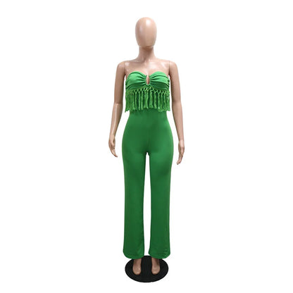 UNIKCOSA’s 2025 Summer Tassel Jumpsuit — Strapless Backless Bodycon One-Piece Nightclub Elegance