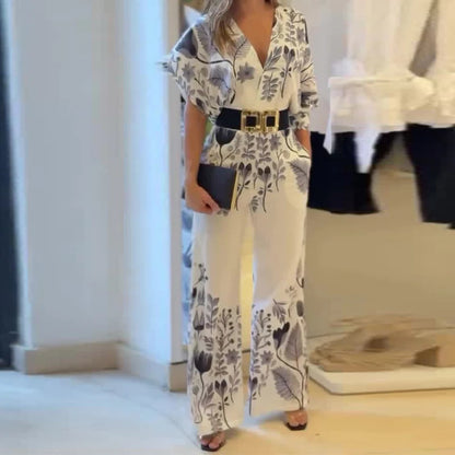 UNIKCOSA™ 2025 Elegant Printed Jumpsuit – Sexy V-Neck Backless Straight-Leg One-Piece | Women’s Casual Fashion Overalls
