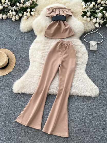 UNIKCOSA’s High Street 2-Piece Set — Off-Shoulder Zip Top + Belted Pants