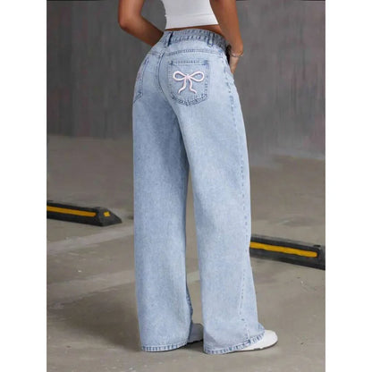 UNIKCOSA’s Vintage Embroidered Denim — High-Waist Distressed Wide-Leg Jeans
