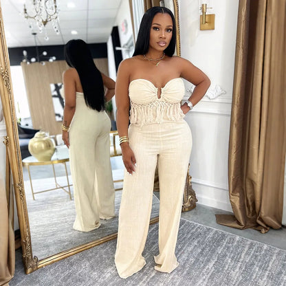 UNIKCOSA’s Fringe Bodycon Jumpsuit — Strapless Sleeveless One-Piece Streetwear