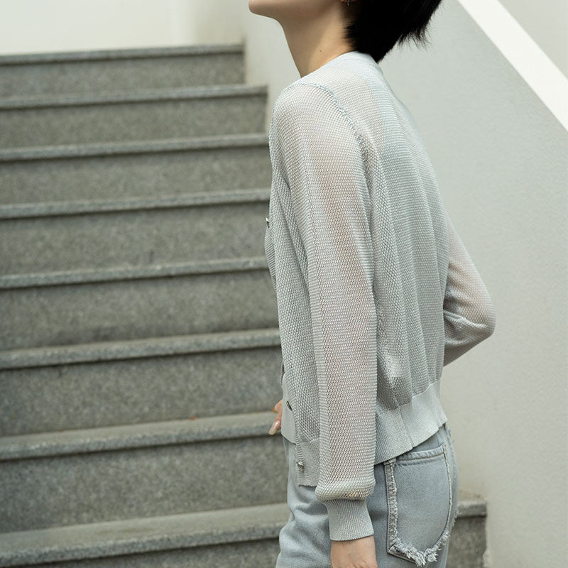 Chic Women's Knitwear Fashion Sweater Cardigan Autumn Mesh Cover-up Jacket