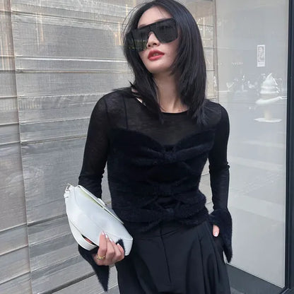 Chic Women's Slim Mohair Blend Knitted Pullover – Fashionable Crew Neck Sweater