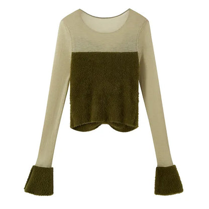Chic Women's Slim Mohair Blend Knitted Pullover – Fashionable Crew Neck Sweater