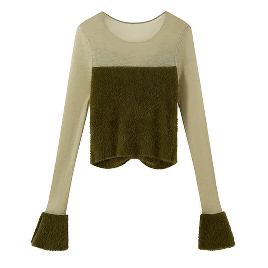 Chic Women's Slim Mohair Blend Knitted Pullover – Fashionable Crew Neck Sweater