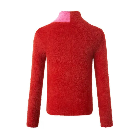 Women's Slim Winter Half-Zip High Neck Pullover Sweater - Casual Color Block Knit Top
