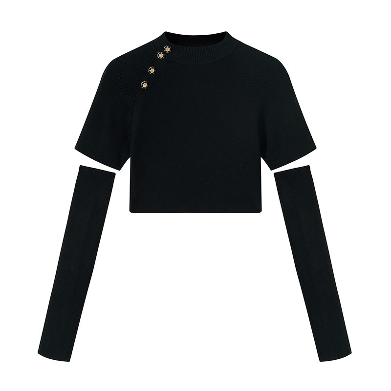 Women's Stylish Knit Pullover Top: Short-Sleeve, Stand Collar, Bamboo Blend