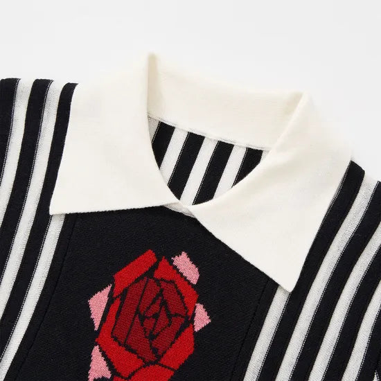 Elegant Floral Cropped Jacquard Knit Pullover Top - Long Sleeve Y2K Style