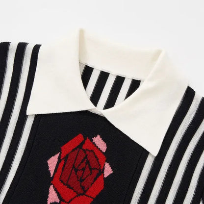 Elegant Floral Cropped Jacquard Knit Pullover Top - Long Sleeve Y2K Style