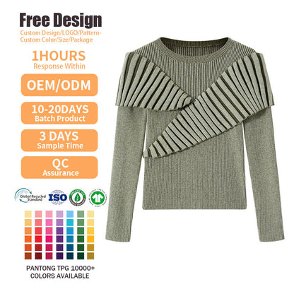 Cozy Wool Blend Women's Long Sleeve Crew Neck Pullover Sweater Autumn Fashion
