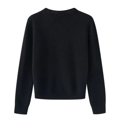 K&P Women's Merino Wool Round Neck Long Sleeve Cardigan Sweater