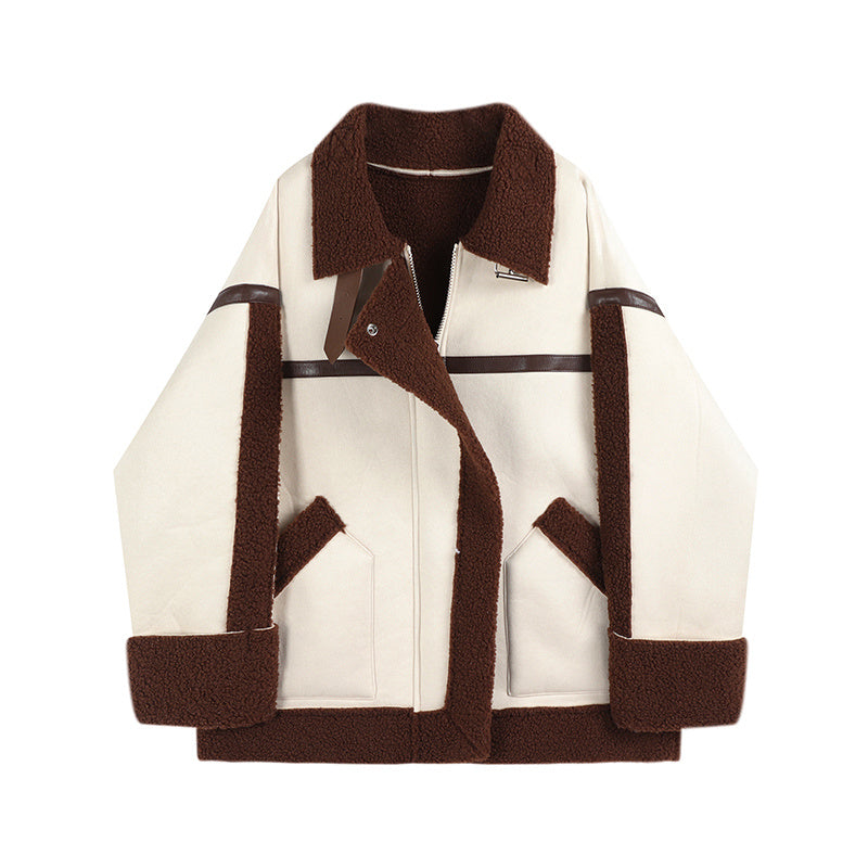 UNIKCOSA RetroMuse Lamb Hair Coat Fur Jacket Spliced 💫