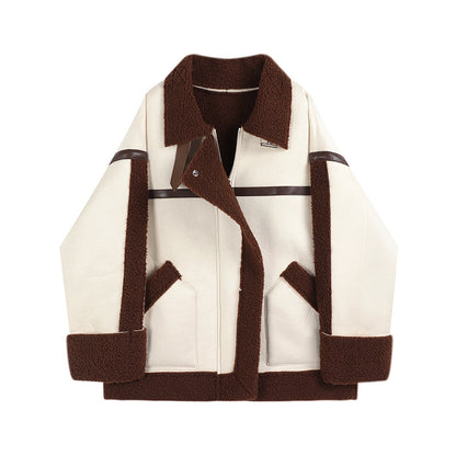 UNIKCOSA RetroMuse Lamb Hair Coat Fur Jacket Spliced 💫