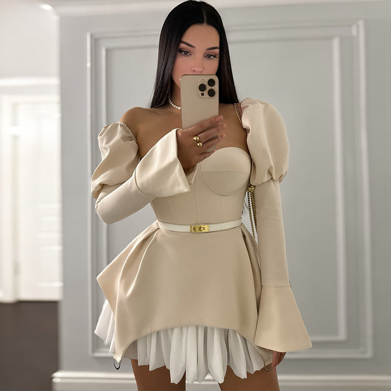 UNIKCOSA Velora Puff Sleeve Dress Wrapped Chest Hem Skirt 💫