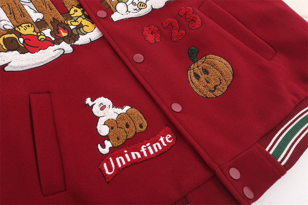 UNIKCOSA UrbanSoul Embroidered Street Jacket Red Autumn 💫