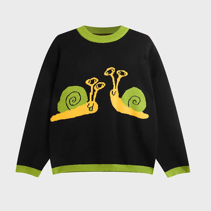 UNIKCOSA UrbanSoul Cartoon Jacquard Street Sweater Green 💫