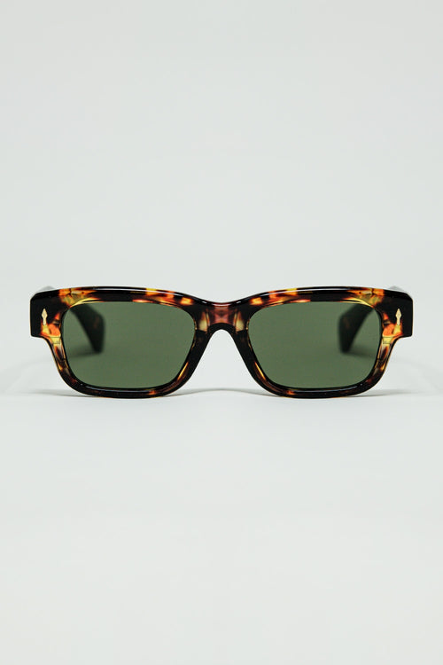 Q2 Amber Sunglasses with Dark Green Oval Lenses