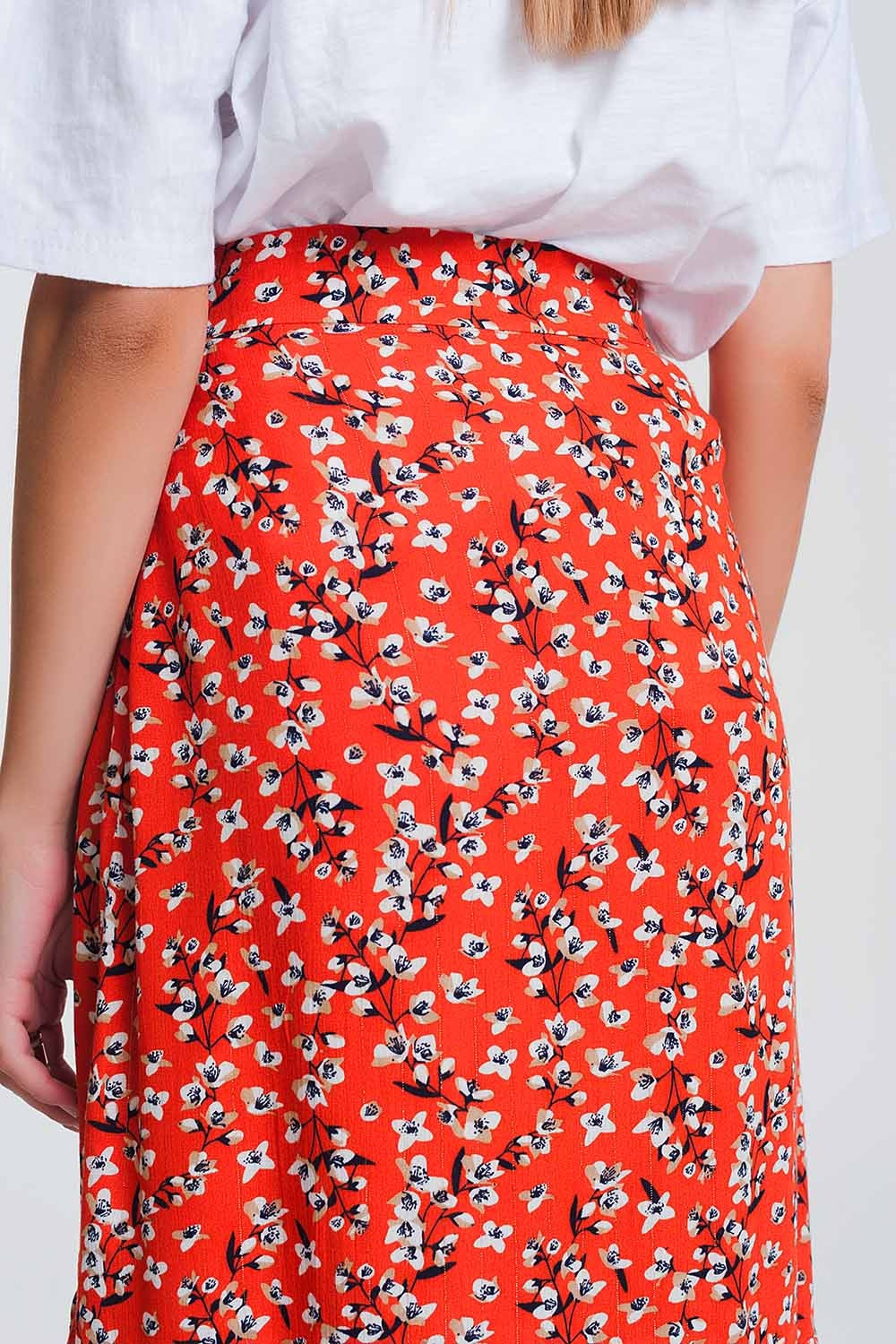 Asymmetric Wrap Printed Red Skirt