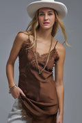 Asymetrical Satin Lace Dress in brown