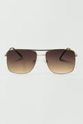 Q2 Aviator Vintage Sunglasses With Golden Rim in Tan