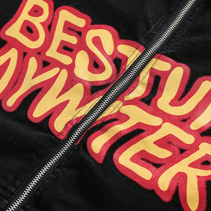 UNIKCOSA NoirFit Denim Jacket With Polo Collar Lettering 💫