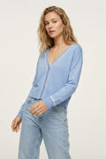 Baby blue Fine Knit Cardigan with Contrast Trim in white