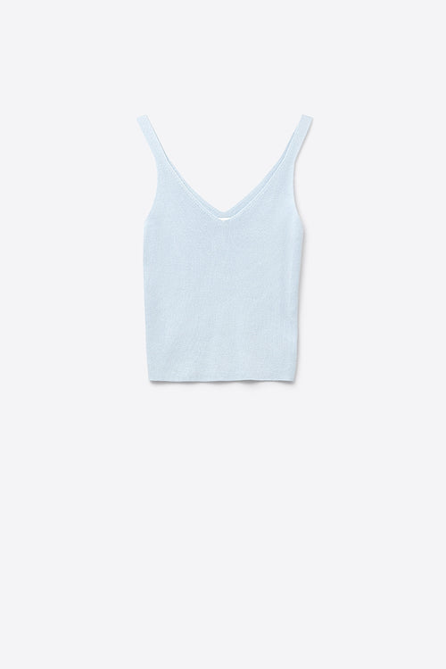 Q2 Baby Blue ribbed knit top with V-neck and spaghetti straps