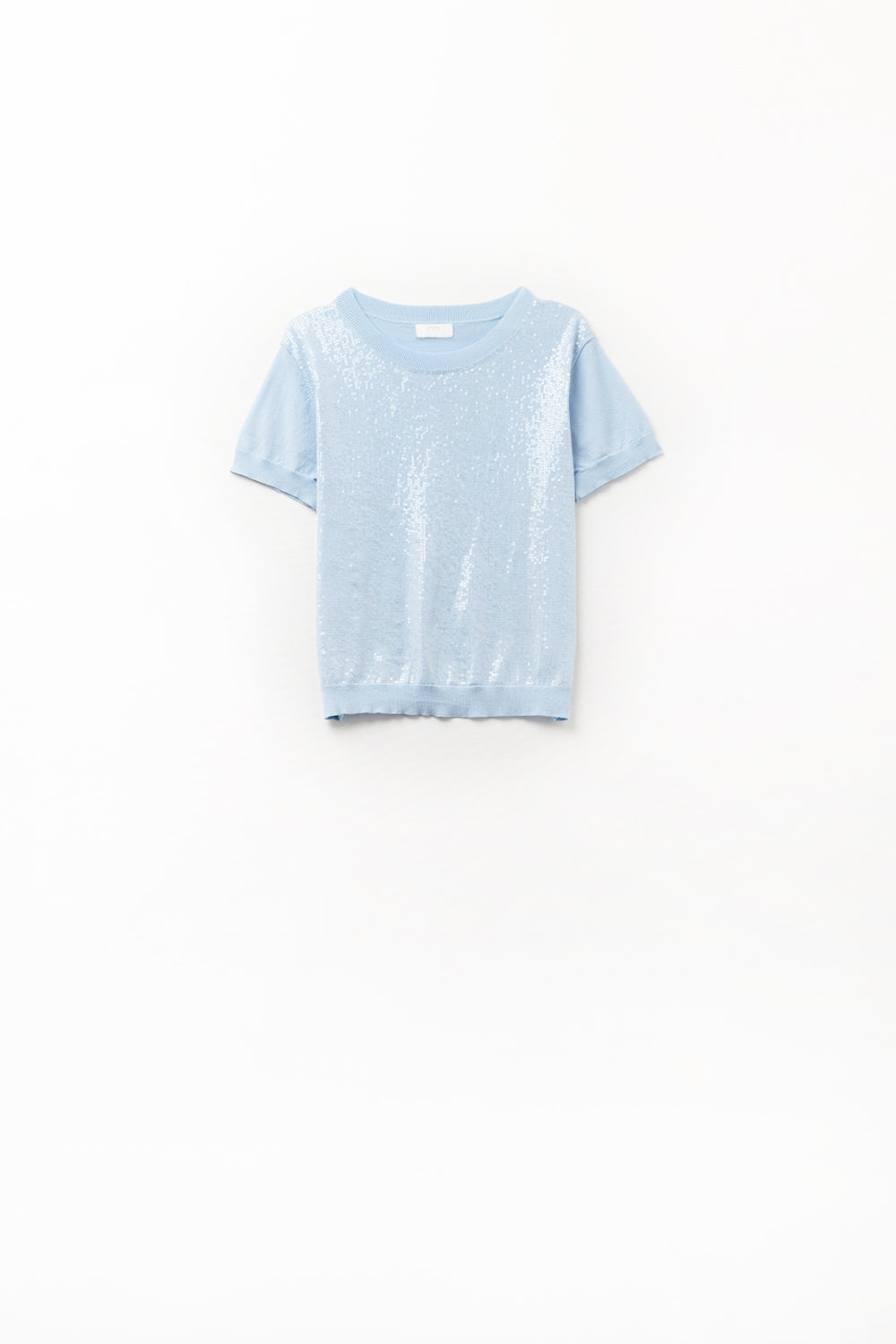 Q2 Baby Blue Sequin Sweater with Crew Neck