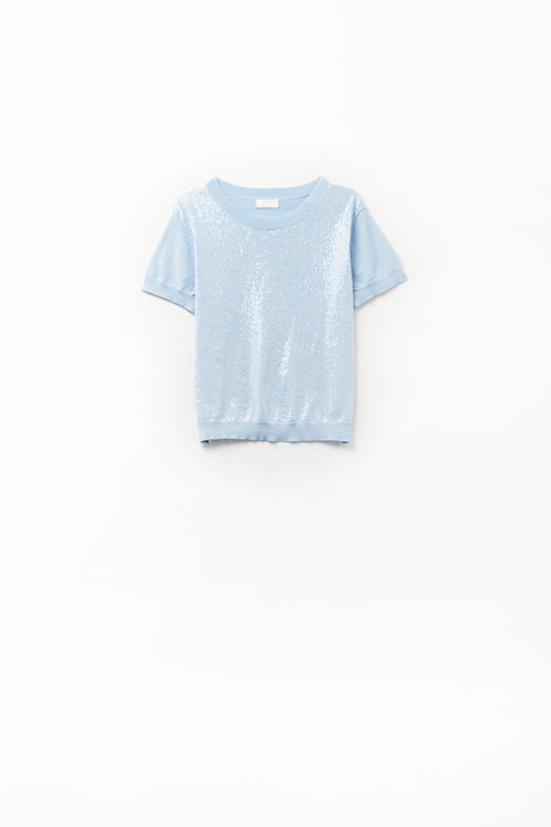 Q2 Baby Blue Sequin Sweater with Crew Neck