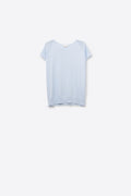 Q2 baby Blue Short Sleeve Sweater with knitted mesh on the shoulder