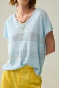 Baby Blue V-neck sweater with open knit detail