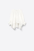 Q2 Balloon-Sleeve Striped Blouse in White