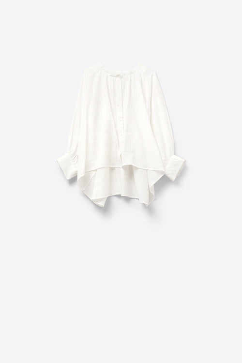 Q2 Balloon-Sleeve Striped Blouse in White