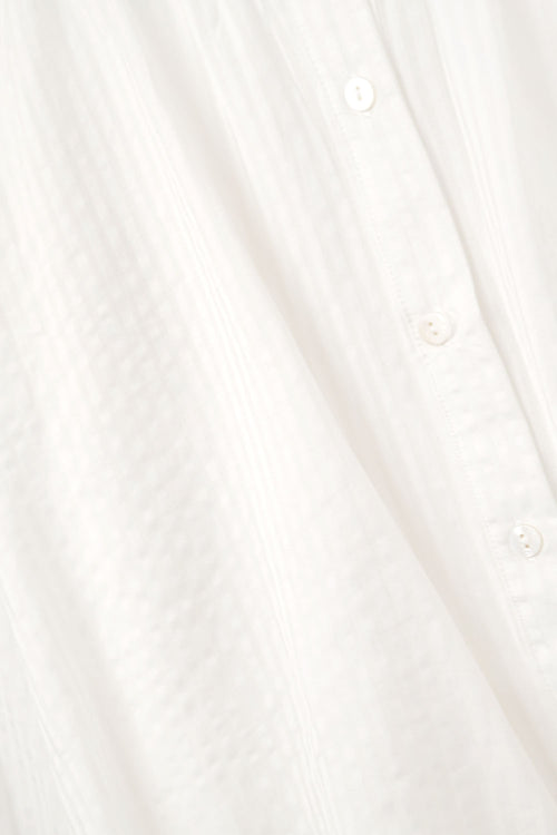 Balloon-Sleeve Striped Blouse in White