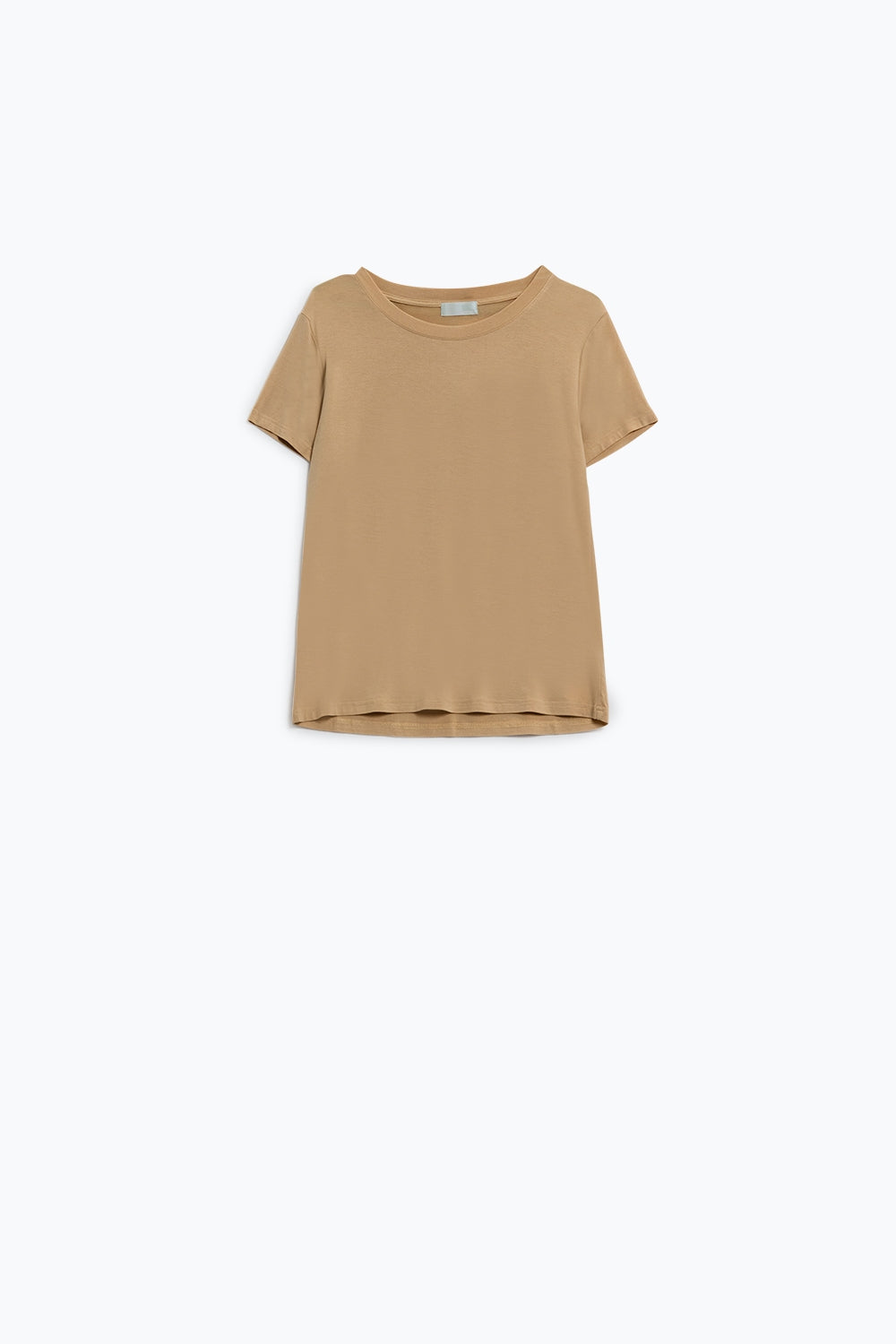 Q2 Basic camel crew neck viscose T-shirt