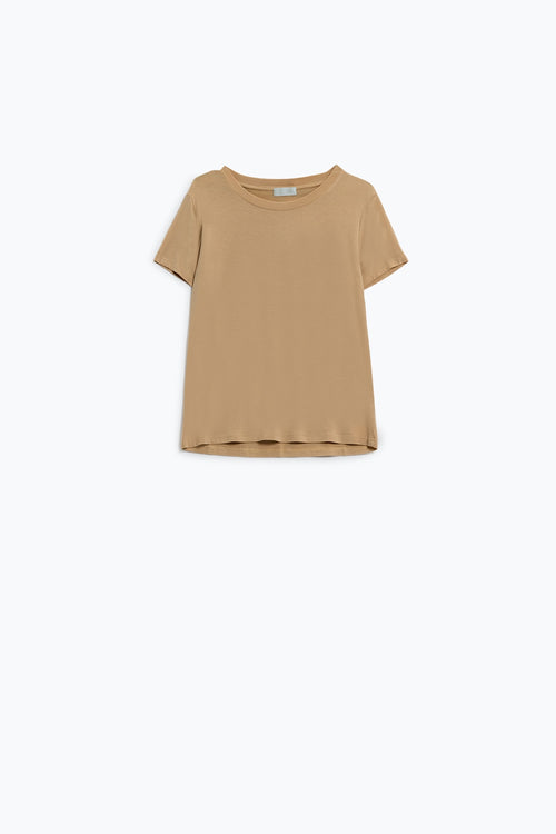 Q2 Basic camel crew neck viscose T-shirt