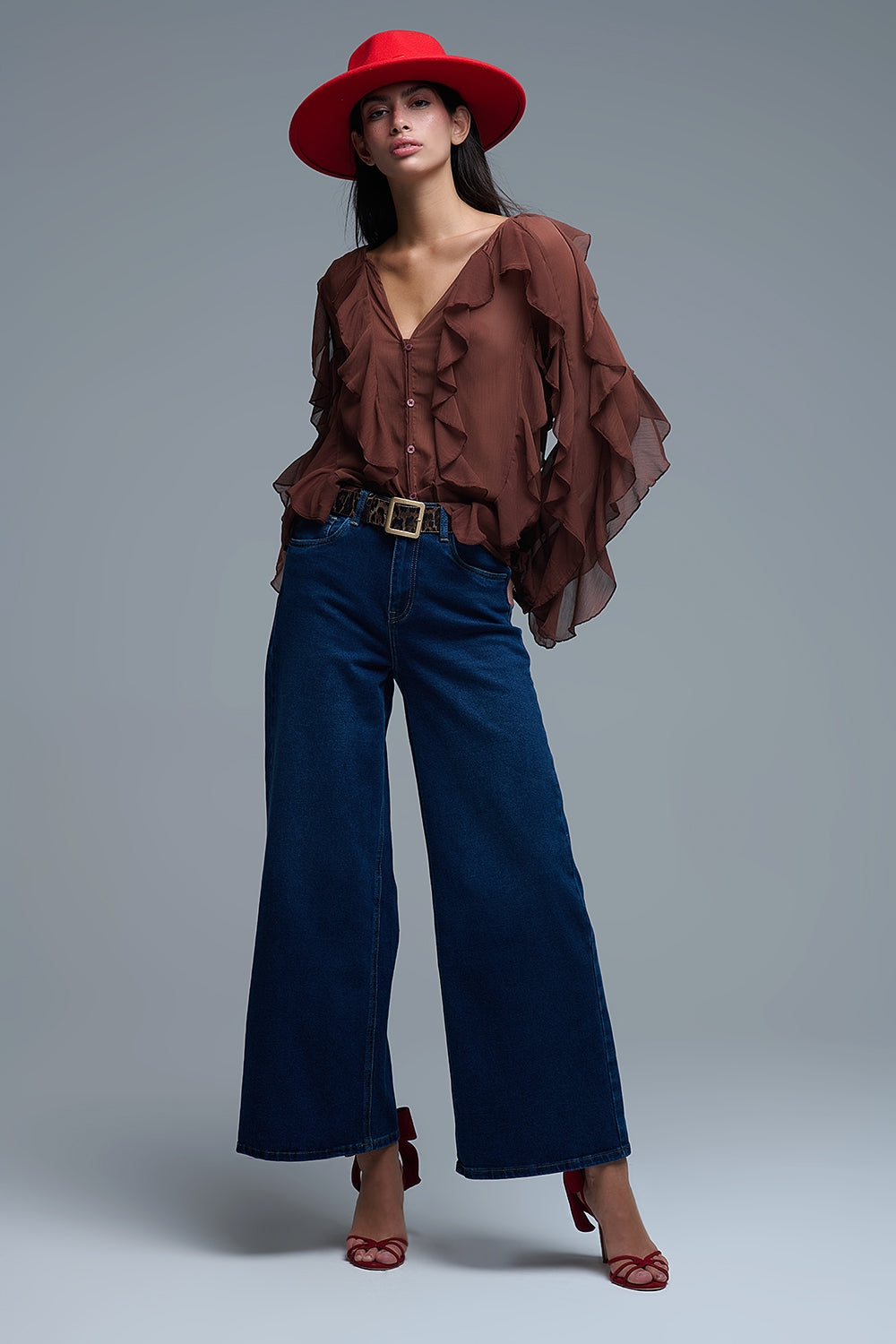 Basic Stretch Jeans with Wide Leg in Deep Blue