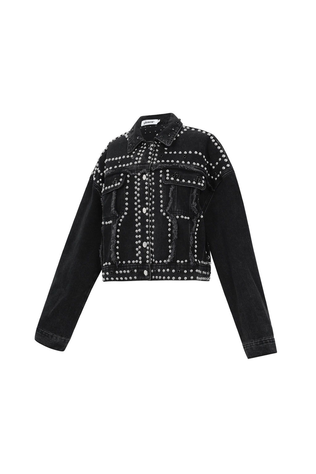Woven Cotton Women's Denim Jacket Street Solid Color Studded Design