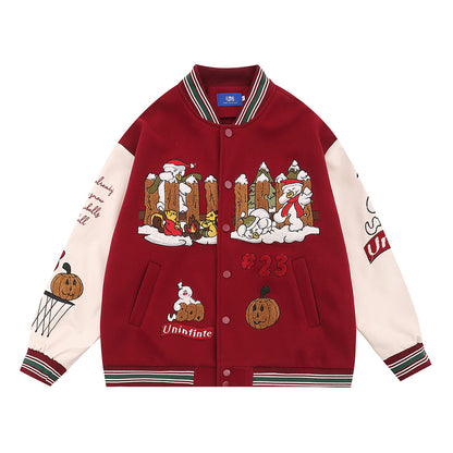 UNIKCOSA UrbanSoul Embroidered Street Jacket Red Autumn 💫