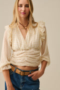 Q2 Beige Blouse with golden dots and frill details
