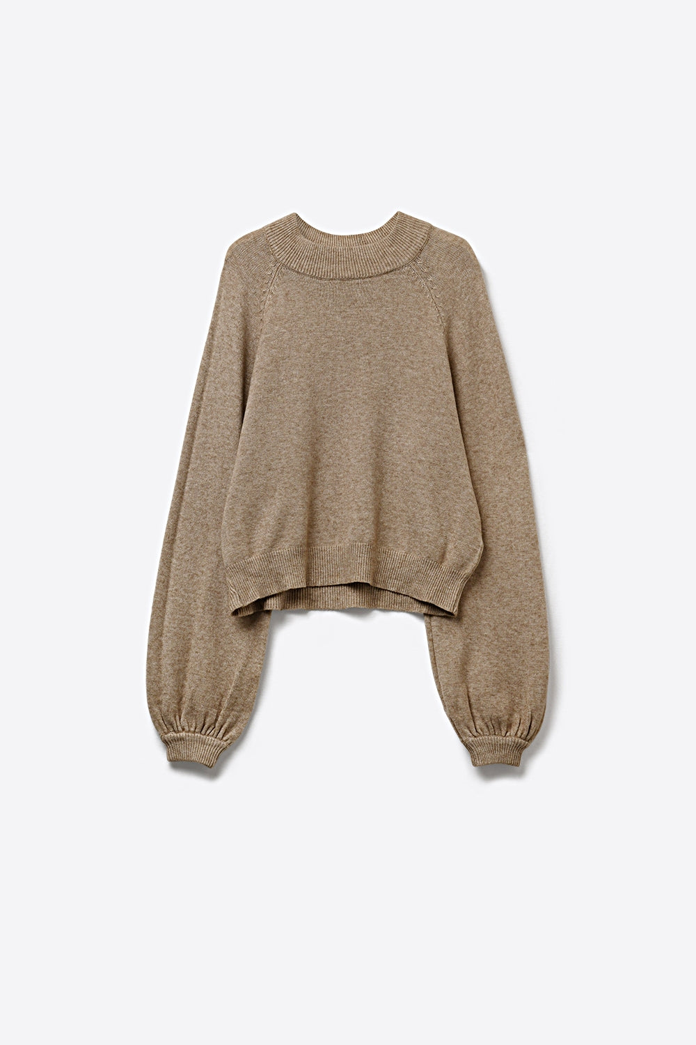 Q2 Beige Chunky Knit Sweater with Balloon Sleeves