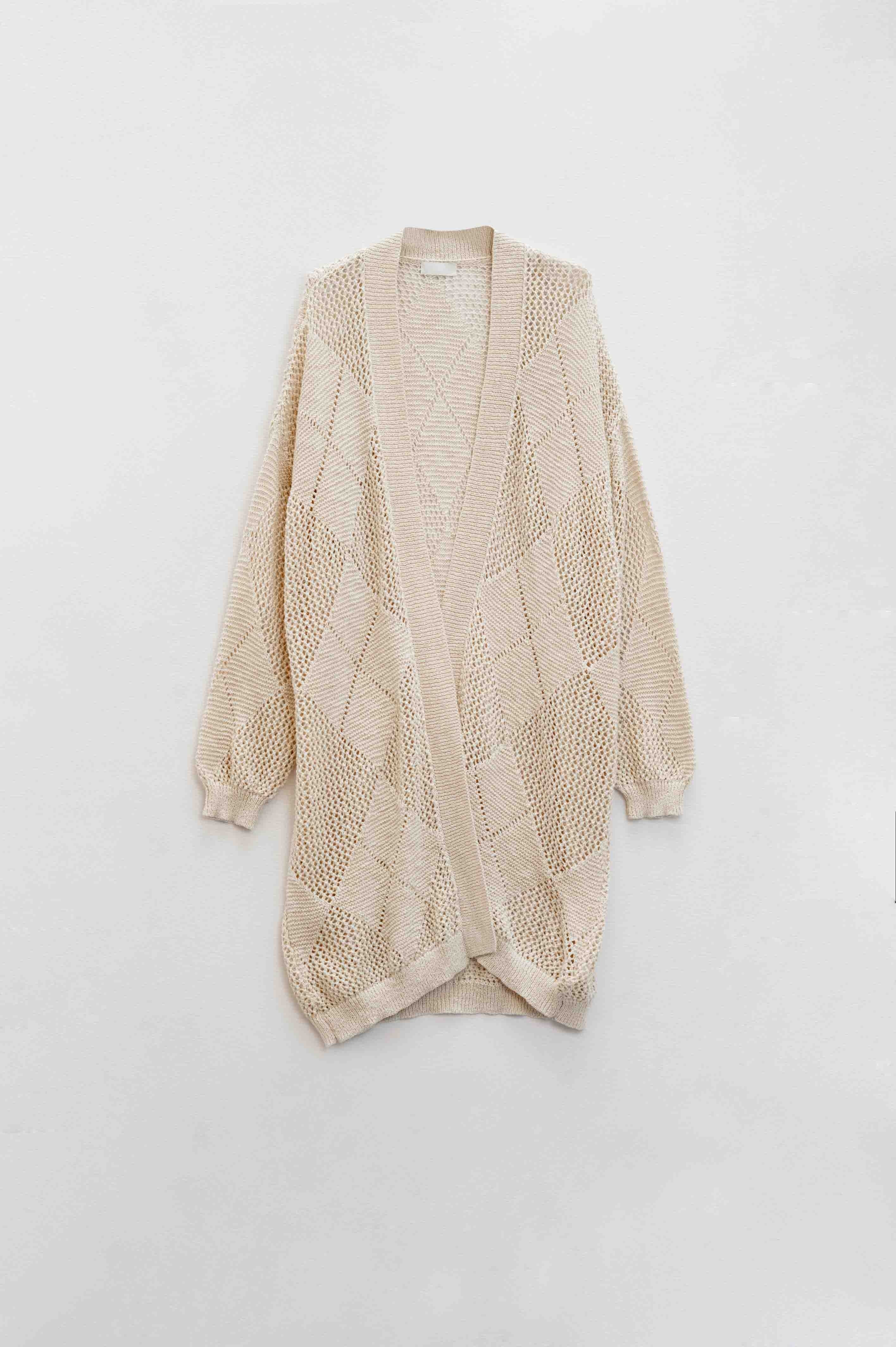 Beige Draped Cardigan With Crochet Design
