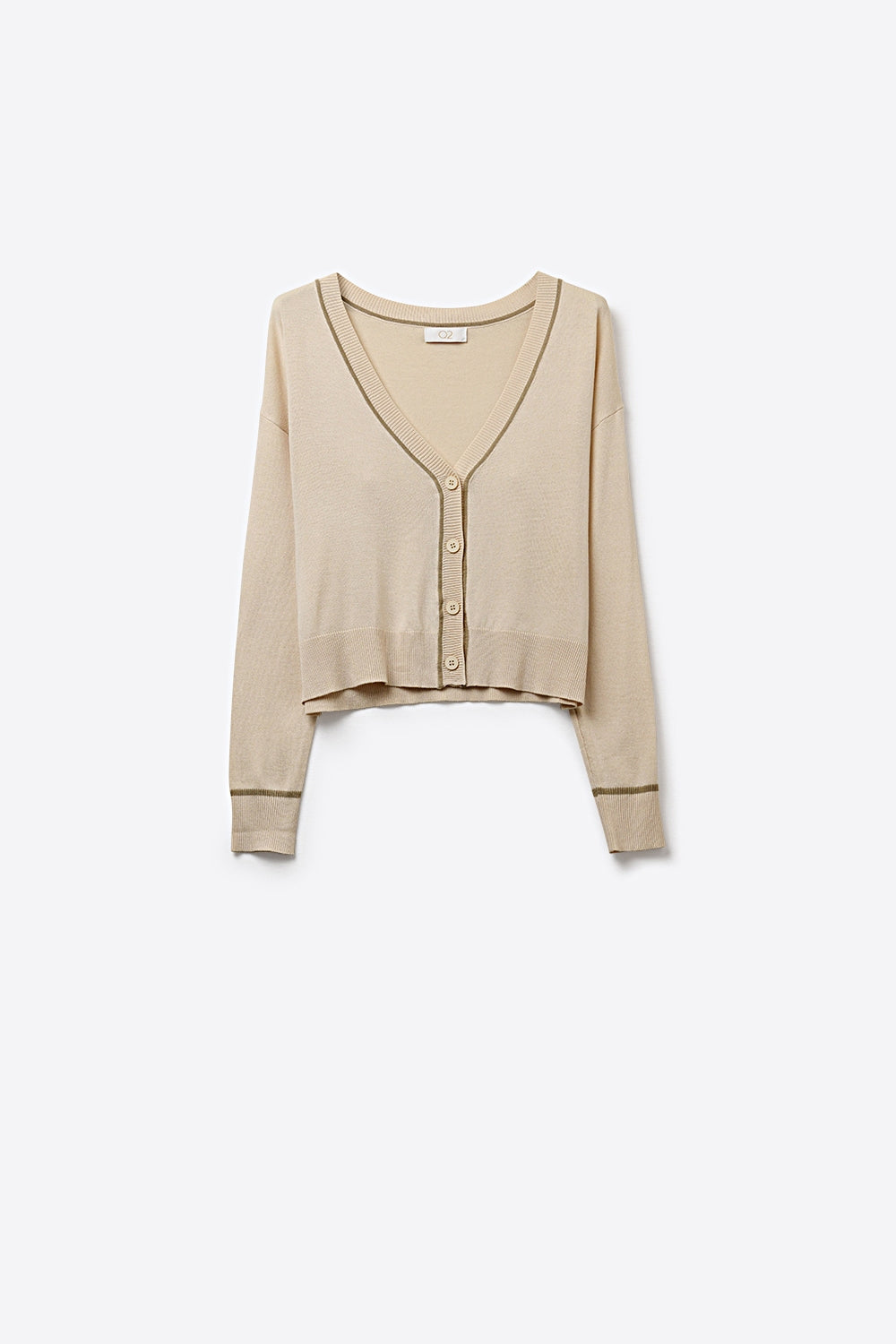 Q2 Beige Fine Knit Cardigan with Contrast Trim in brown