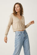 Beige Fine Knit Cardigan with Contrast Trim in brown