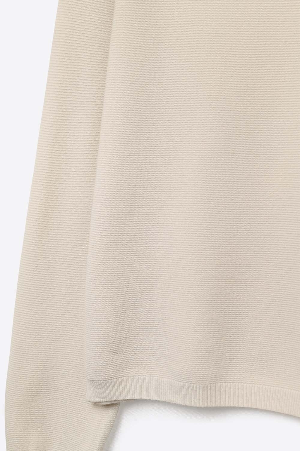 Beige Fine Knit V-Neck Sweater with Subtle Linear Texture