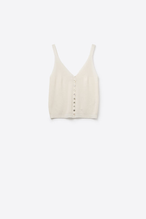 Q2 beige Knit Buttoned Crop Top
