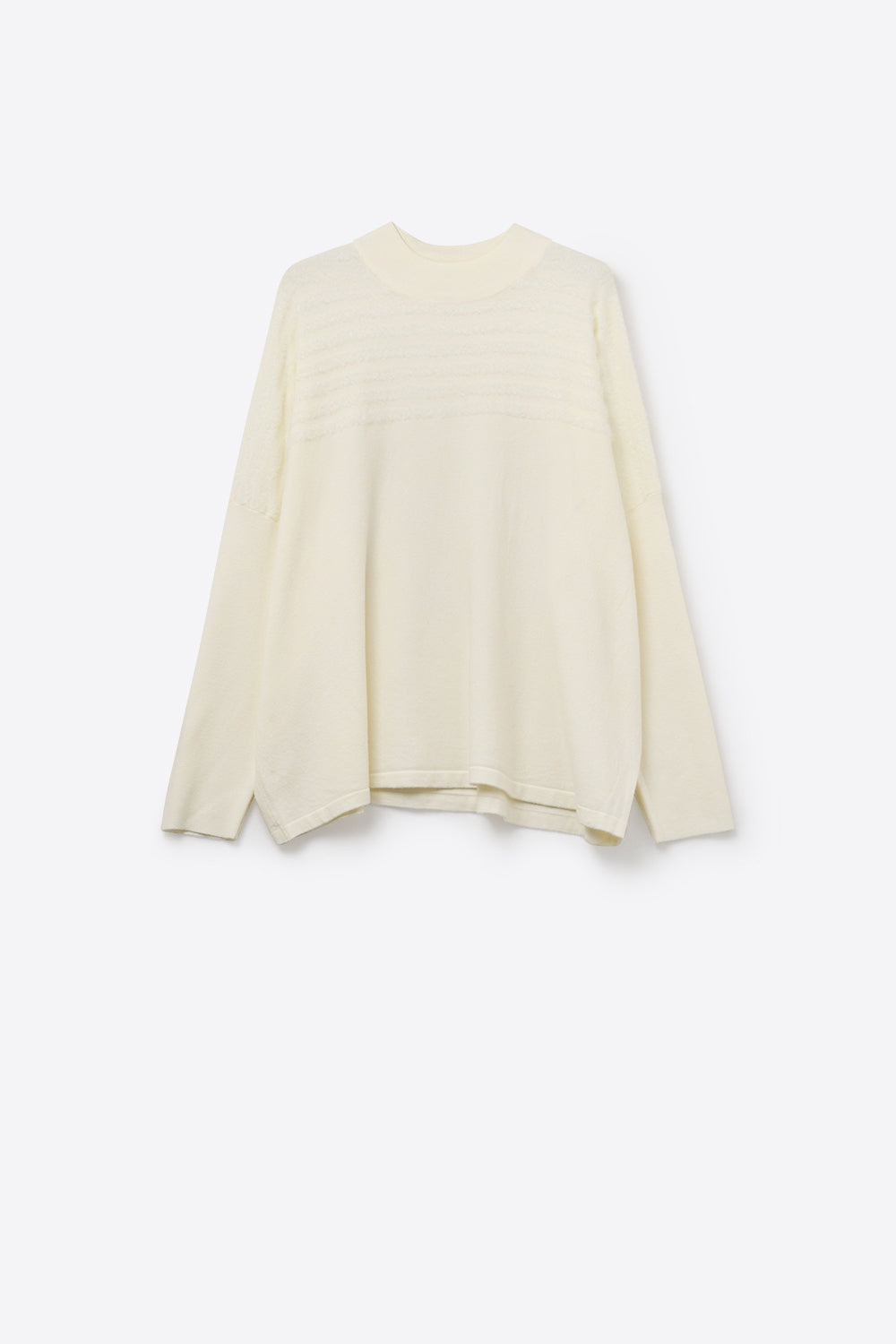 Q2 Beige Knit Sweater with Fluffy Stripe Detail