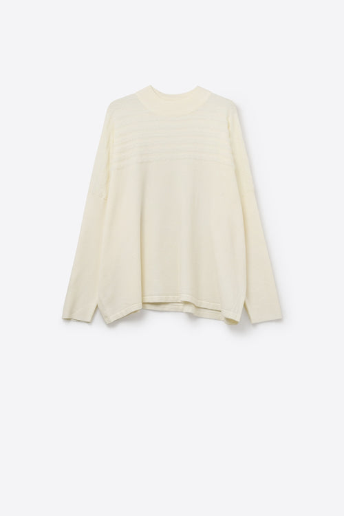 Q2 Beige Knit Sweater with Fluffy Stripe Detail